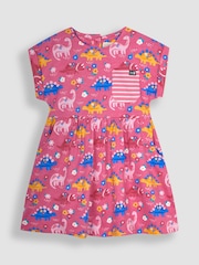 JoJo Maman Bébé Pink Floral Dinosaur Drop Shoulder Jersey Dress - Image 1 of 3