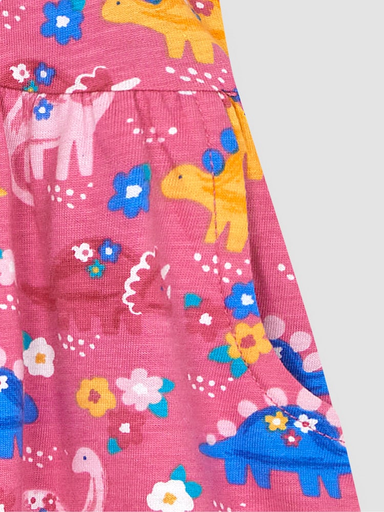 JoJo Maman Bébé Pink Floral Dinosaur Drop Shoulder Jersey Dress - Image 3 of 3