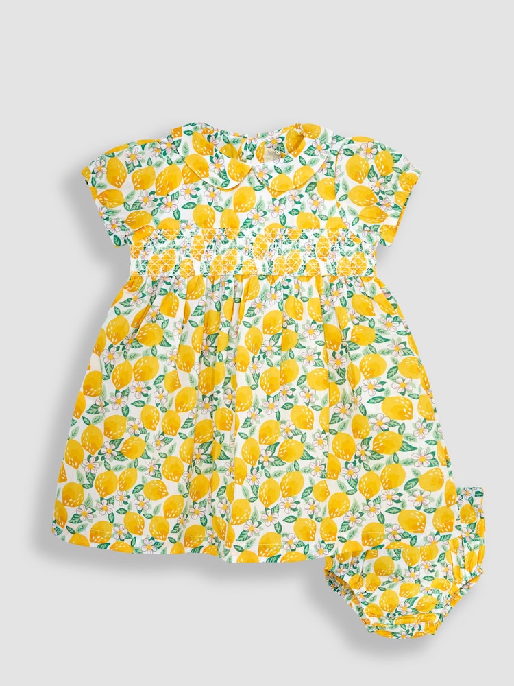 JoJo Maman Bébé White Lemon Bloom Smocked Dress - Image 1 of 4