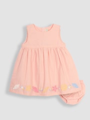 JoJo Maman Bébé Coral Pink Seashell Embroidered Baby Dress - Image 1 of 4