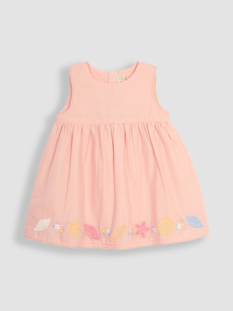 JoJo Maman Bébé Coral Pink Seashell Embroidered Baby Dress - Image 2 of 4