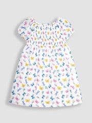 JoJo Maman Bébé Pastel Butterfly & Dragonfly Puff Sleeve Smocked Dress - Image 1 of 3