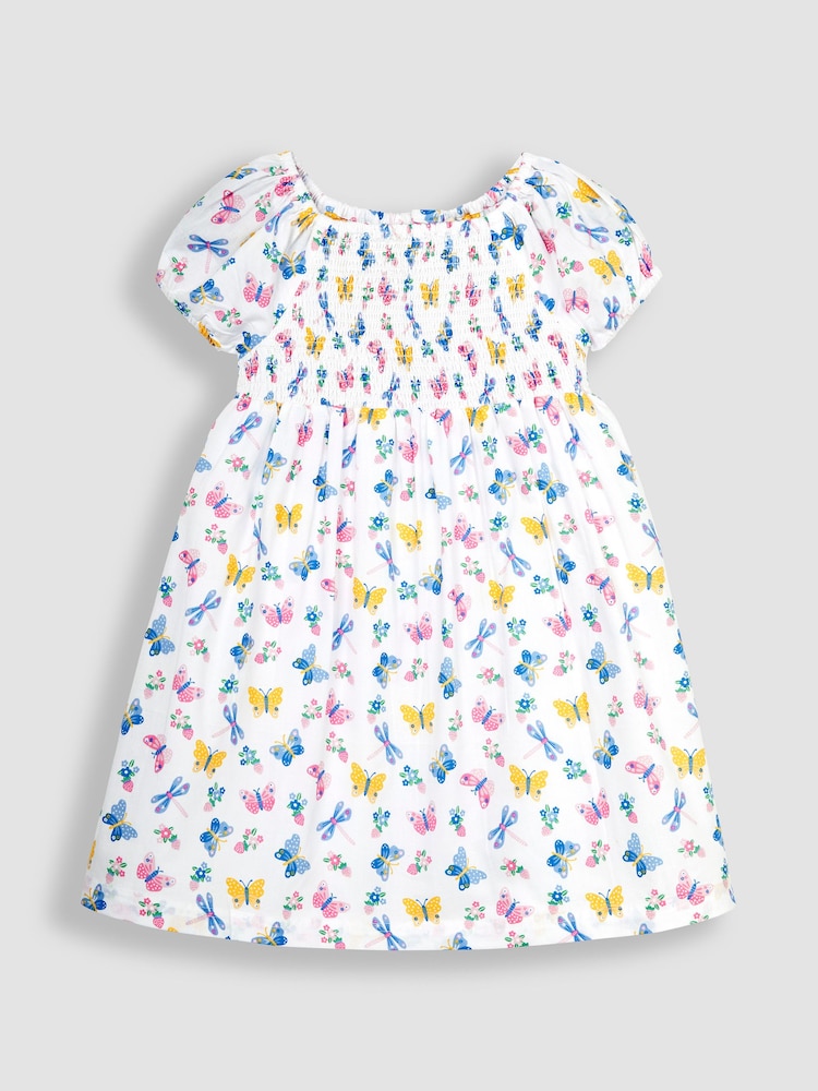 JoJo Maman Bébé Pastel Butterfly & Dragonfly Puff Sleeve Smocked Dress - Image 1 of 3