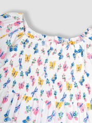 JoJo Maman Bébé Pastel Butterfly & Dragonfly Puff Sleeve Smocked Dress - Image 2 of 3