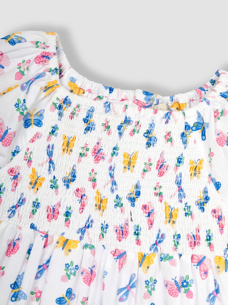 JoJo Maman Bébé Pastel Butterfly & Dragonfly Puff Sleeve Smocked Dress - Image 2 of 3