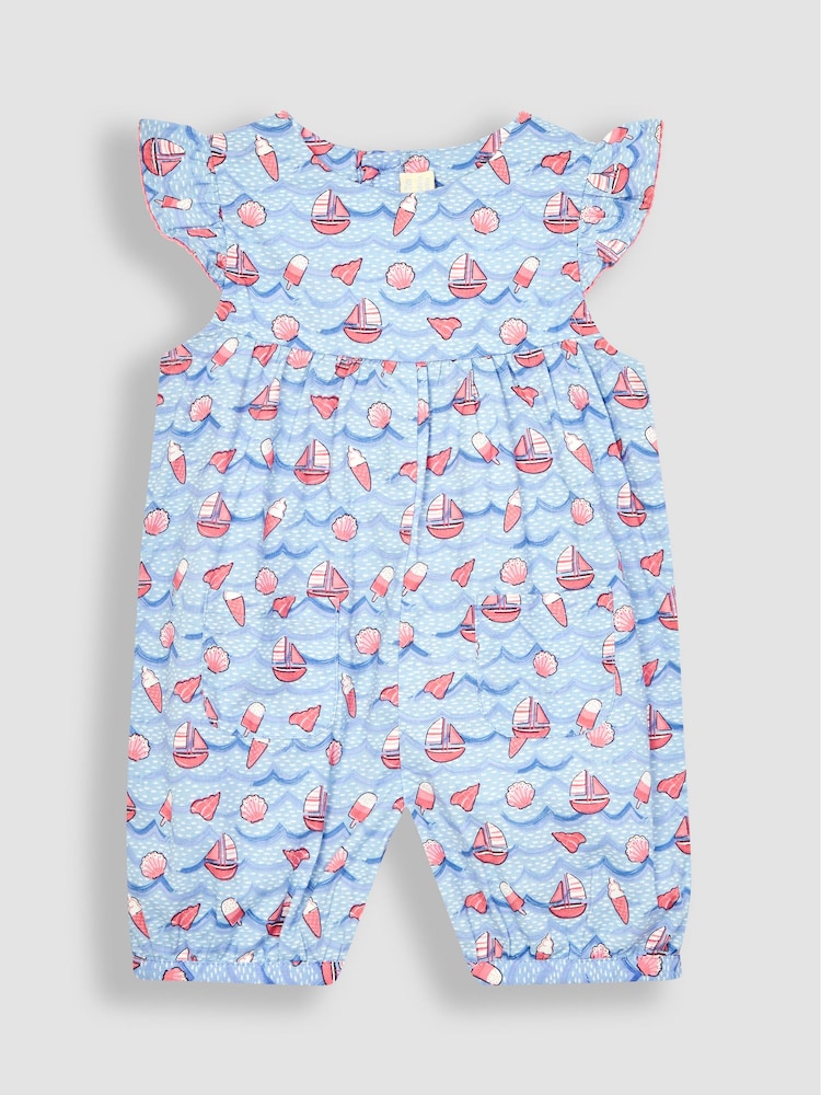 JoJo Maman Bébé Blue Nautical Wave Print Pretty Sunsuit - Image 1 of 3