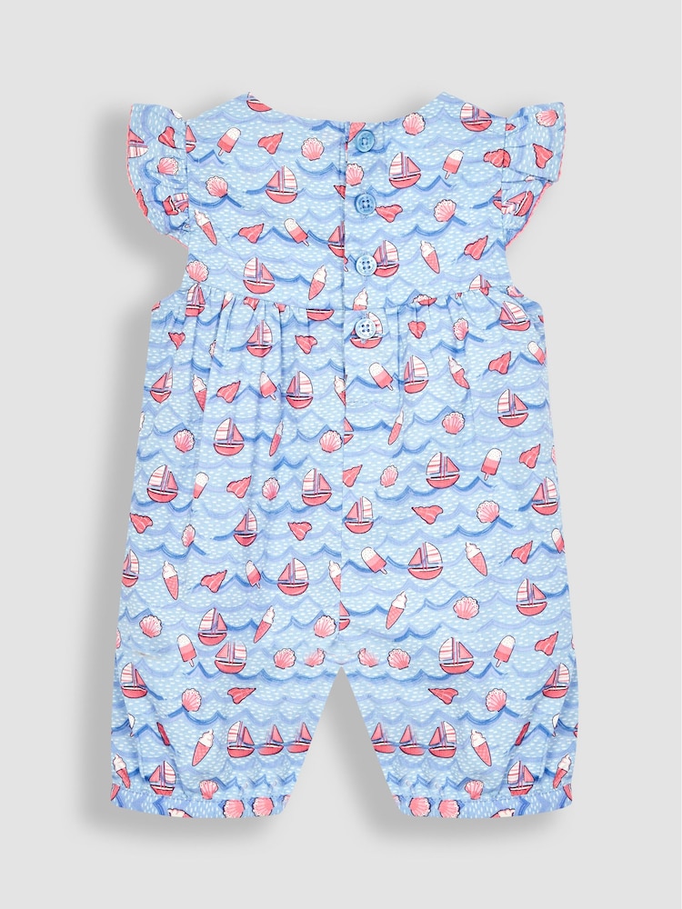JoJo Maman Bébé Blue Nautical Wave Print Pretty Sunsuit - Image 2 of 3