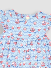 JoJo Maman Bébé Blue Nautical Wave Print Pretty Sunsuit - Image 3 of 3
