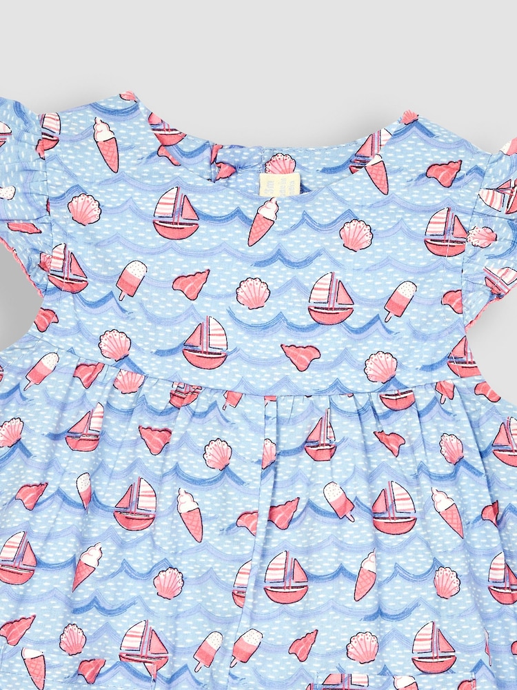 JoJo Maman Bébé Blue Nautical Wave Print Pretty Sunsuit - Image 3 of 3