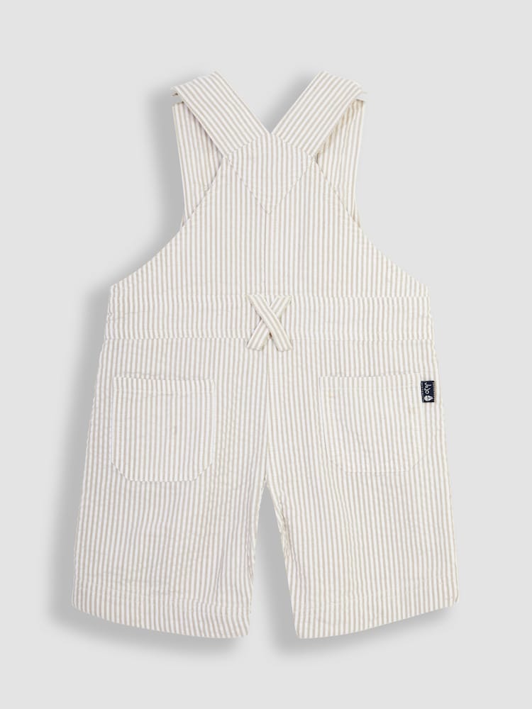 JoJo Maman Bébé Natural Stone Seersucker Stripe Dungarees - Image 2 of 3