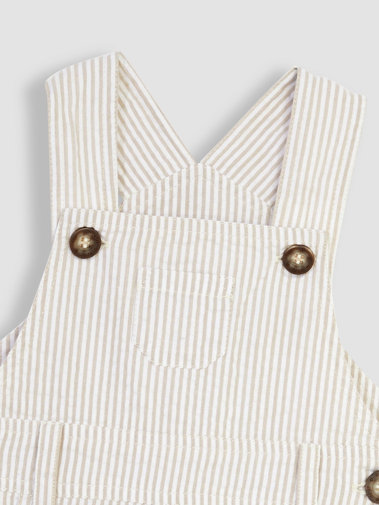 JoJo Maman Bébé Natural Stone Seersucker Stripe Dungarees - Image 3 of 3
