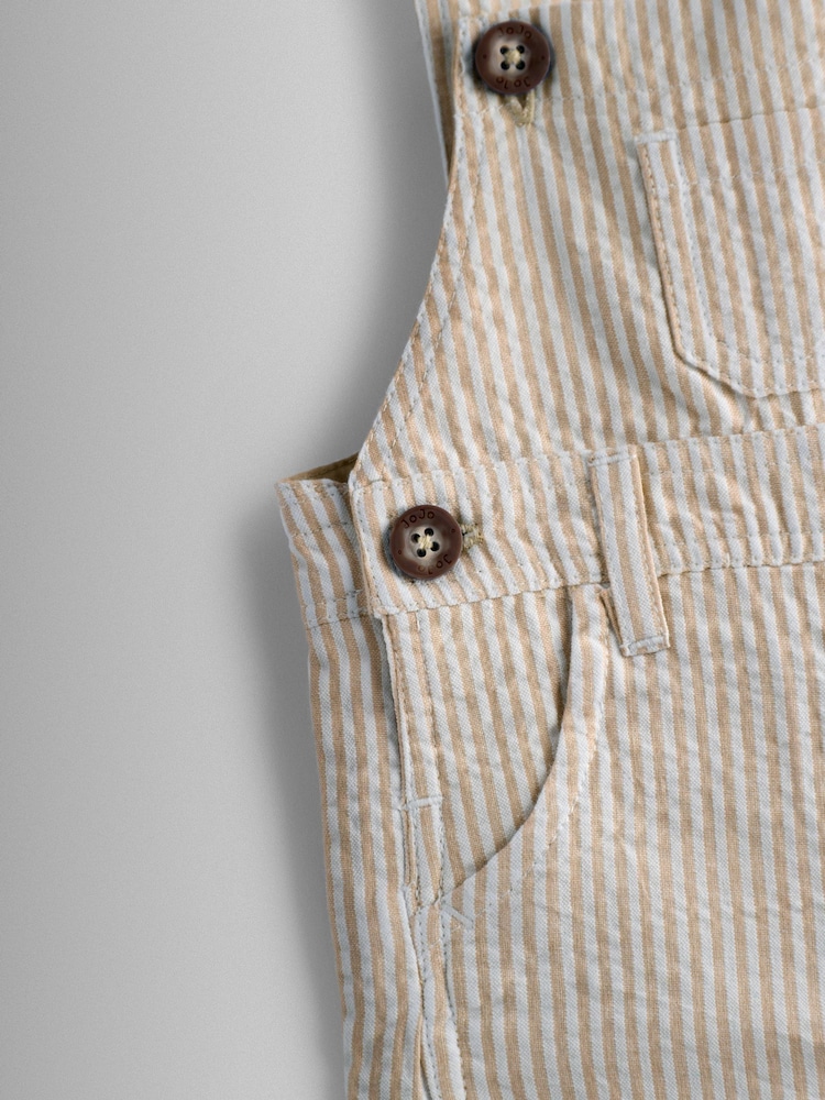 JoJo Maman Bébé Natural Stone Seersucker Stripe Dungarees - Image 4 of 4