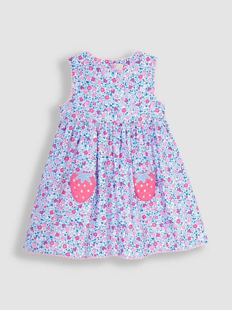 JoJo Maman Bébé Pink Ladybird Ditsy Floral Novelty Pocket Dress - Image 1 of 3