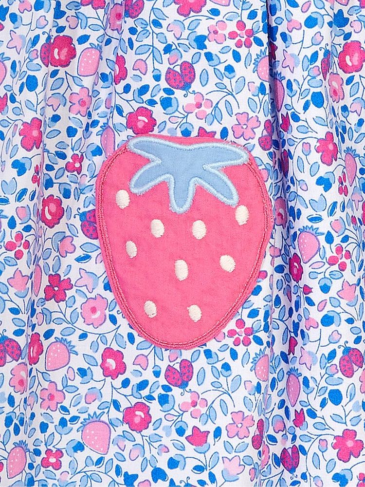 JoJo Maman Bébé Pink Ladybird Ditsy Floral Novelty Pocket Dress - Image 2 of 3