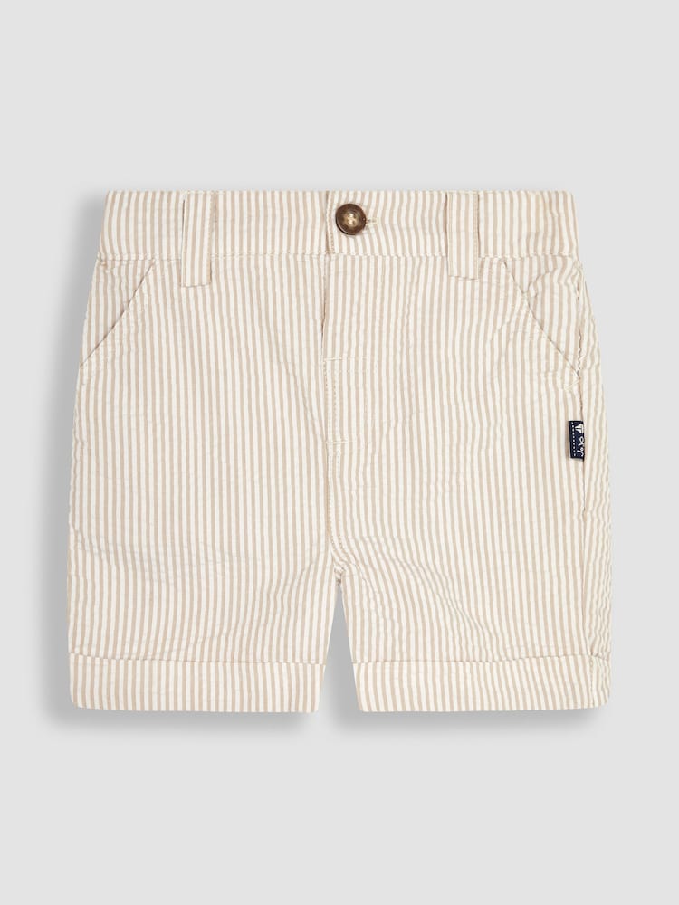 JoJo Maman Bébé Natural Seersucker Stripe Shorts - Image 1 of 4