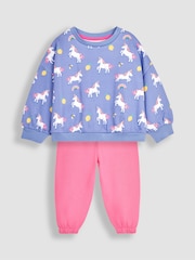 JoJo Maman Bébé Lilac 2-Piece Unicorn Sweatshirt & Joggers Set - Image 3 of 5
