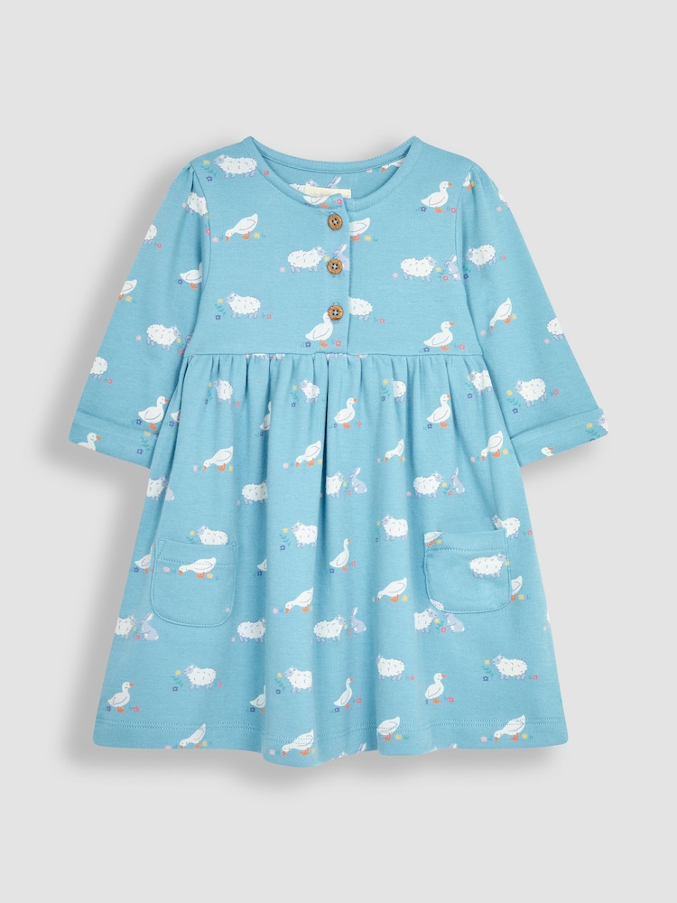 JoJo Maman Bébé Blue Duck & Friends Button Front Pet In Pocket Button Front Dress - Image 2 of 3