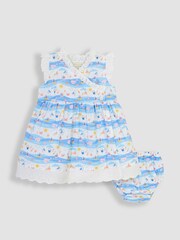 JoJo Maman Bébé Blue Seaside Scene Wrap Baby Dress - Image 1 of 4