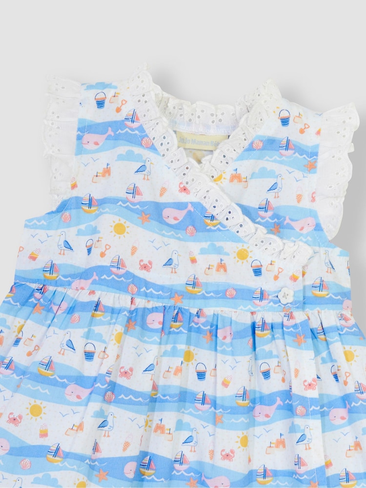 JoJo Maman Bébé Blue Seaside Scene Wrap Baby Dress - Image 4 of 4