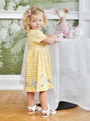 JoJo Maman Bébé Yellow Bunny Stripe Appliqué Button Front Jersey Dress - Image 2 of 5