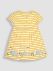 JoJo Maman Bébé Yellow Bunny Stripe Appliqué Button Front Jersey Dress - Image 3 of 5