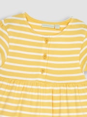 JoJo Maman Bébé Yellow Bunny Stripe Appliqué Button Front Jersey Dress - Image 5 of 5
