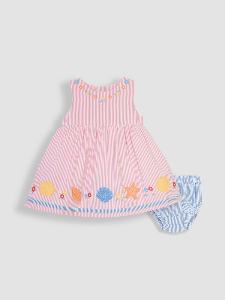 JoJo Maman Bébé Pink Seashell Appliqué Sailor Baby Dress - Image 1 of 4
