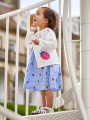 JoJo Maman Bébé Blue Ladybird Gingham Embroidered Summer Dress - Image 2 of 5
