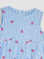JoJo Maman Bébé Blue Ladybird Gingham Embroidered Summer Dress - Image 3 of 5