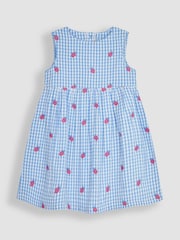 JoJo Maman Bébé Blue Ladybird Gingham Embroidered Summer Dress - Image 4 of 5