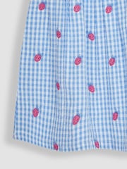 JoJo Maman Bébé Blue Ladybird Gingham Embroidered Summer Dress - Image 5 of 5