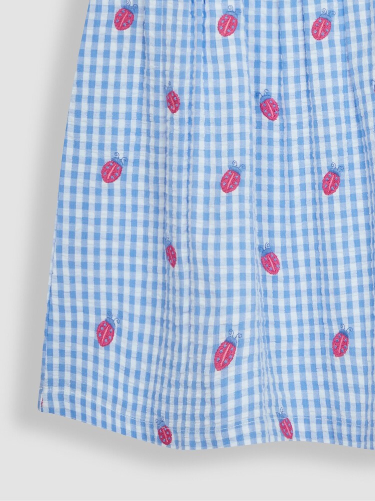 JoJo Maman Bébé Blue Ladybird Gingham Embroidered Summer Dress - Image 5 of 5 JoJo Maman Bébé Blue Ladybird Gingham Embroidered Summer Dress - Image 5 of 5