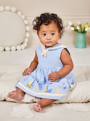 JoJo Maman Bébé Blue Boat Appliqué Sailor Baby Dress - Image 1 of 6