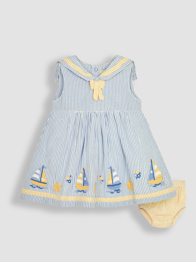 JoJo Maman Bébé Blue Boat Appliqué Sailor Baby Dress - Image 2 of 6