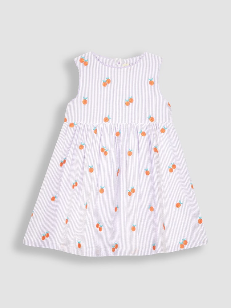JoJo Maman Bébé Lilac Orange Stripe Embroidered Summer Dress - Image 1 of 3