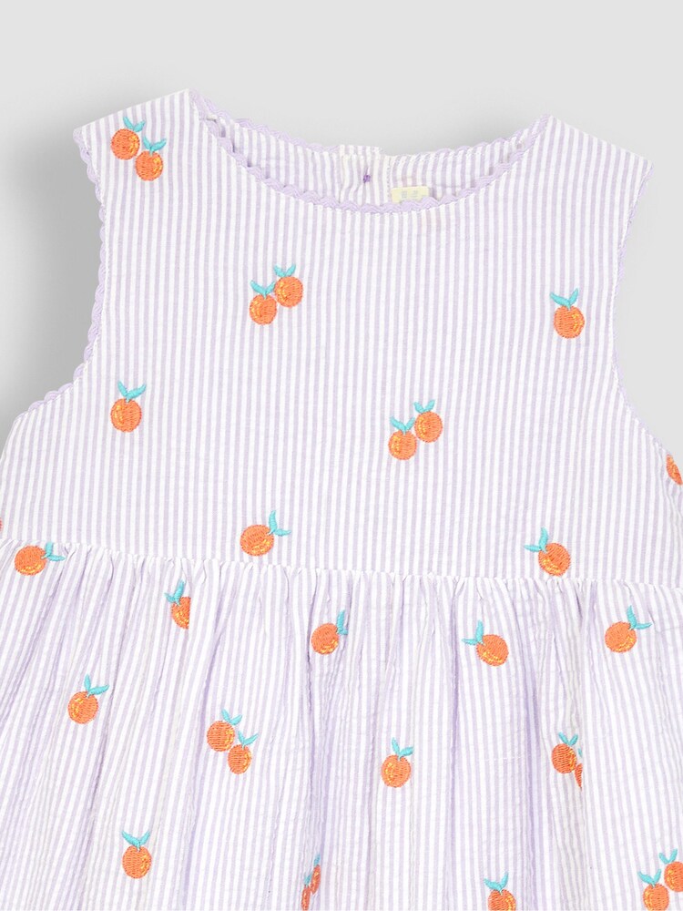 JoJo Maman Bébé Lilac Orange Stripe Embroidered Summer Dress - Image 2 of 3 JoJo Maman Bébé Lilac Orange Stripe Embroidered Summer Dress - Image 2 of 3