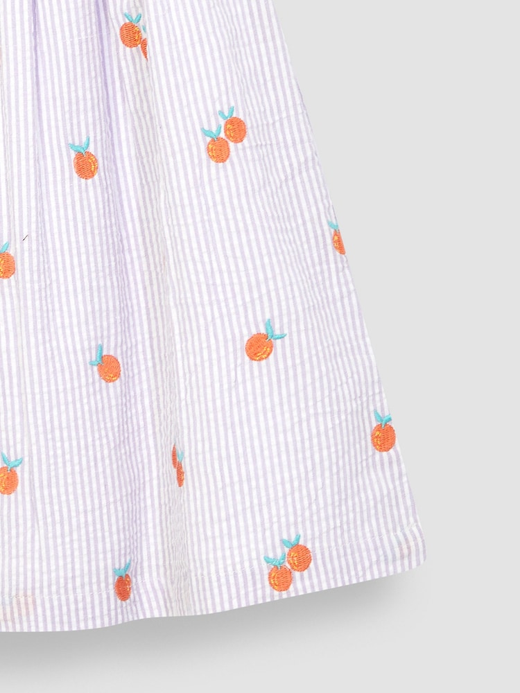 JoJo Maman Bébé Lilac Orange Stripe Embroidered Summer Dress - Image 3 of 3