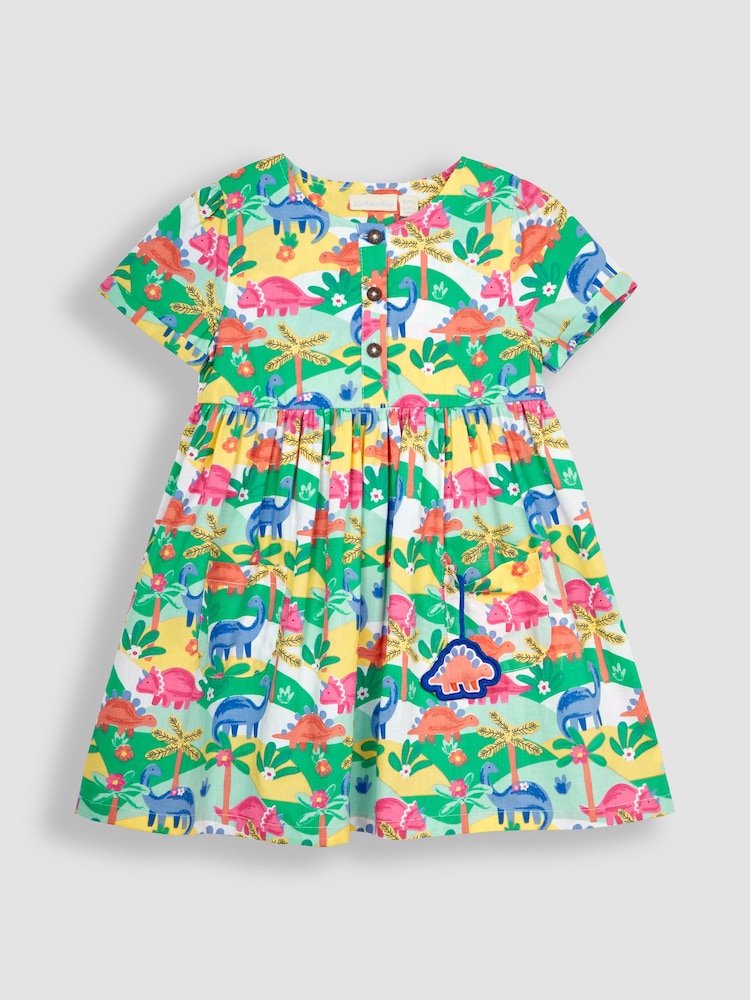 JoJo Maman Bébé Multi Dinosaur Button Front Pet In Pocket Summer Dress - Image 3 of 5