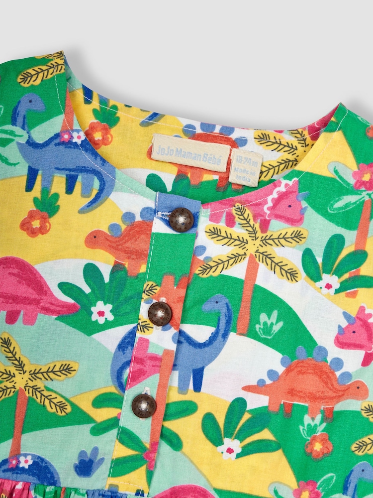 JoJo Maman Bébé Multi Dinosaur Button Front Pet In Pocket Summer Dress - Image 4 of 5
