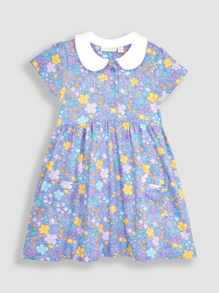 JoJo Maman Bébé Lilac Purple Floral Peter Pan Pet In Pocket Jersey Dress - Image 2 of 3