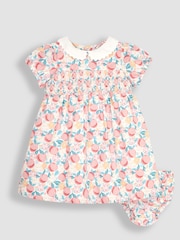 JoJo Maman Bébé White Pretty Peach Smocked Baby Dress - Image 1 of 4