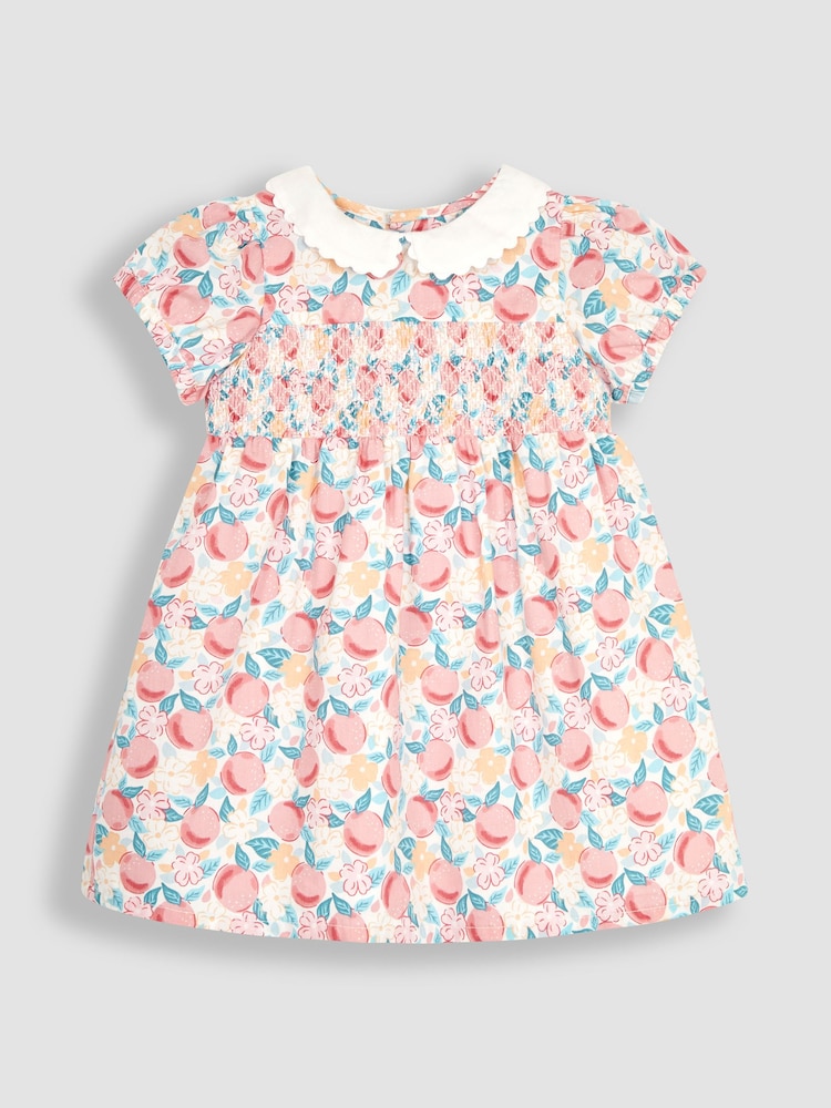 JoJo Maman Bébé White Pretty Peach Smocked Baby Dress - Image 2 of 4