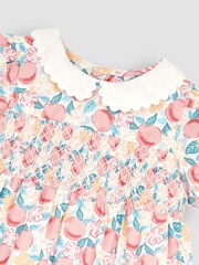 JoJo Maman Bébé White Pretty Peach Smocked Baby Dress - Image 4 of 4