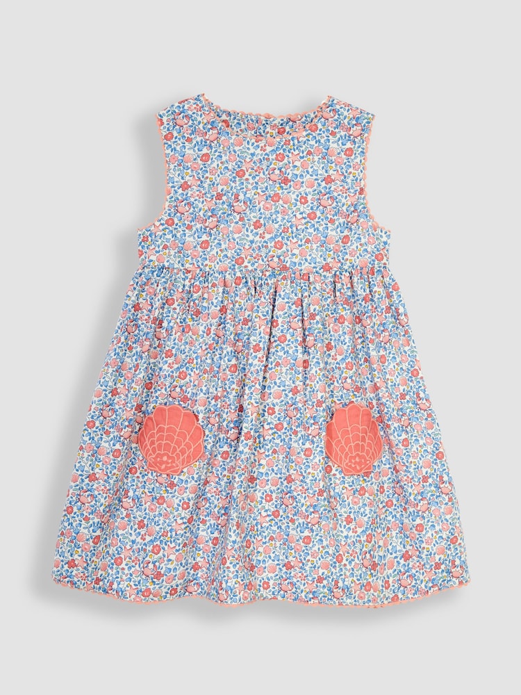 JoJo Maman Bébé Blue Seaside Ditsy Floral Novelty Pocket Dress - Image 1 of 3