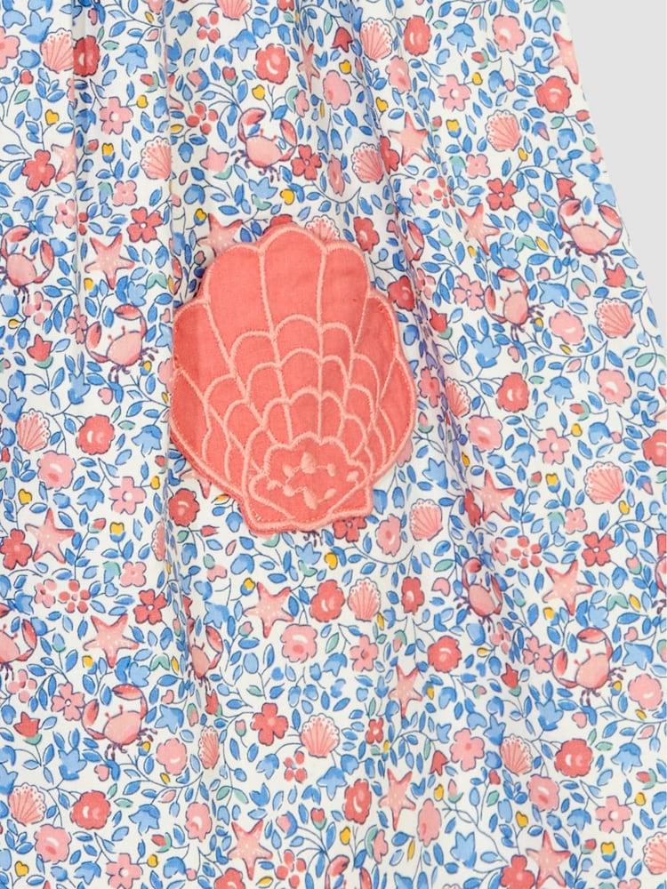 JoJo Maman Bébé Blue Seaside Ditsy Floral Novelty Pocket Dress - Image 2 of 3