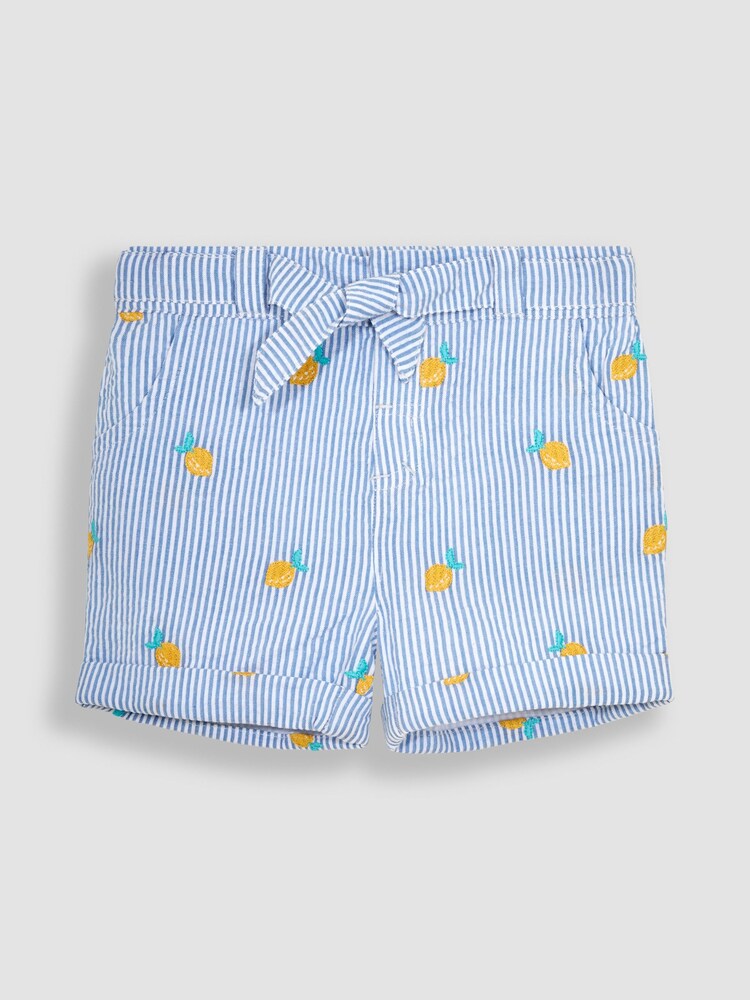 JoJo Maman Bébé Blue Lemon Embroidered Seersucker Pretty Shorts - Image 2 of 4