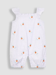 JoJo Maman Bébé Lilac Purple Orange Embroidered Seersucker Sunsuit - Image 1 of 3