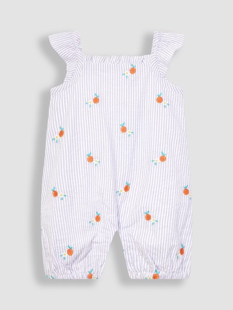 JoJo Maman Bébé Lilac Purple Orange Embroidered Seersucker Sunsuit - Image 1 of 3