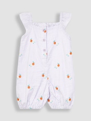 JoJo Maman Bébé Lilac Purple Orange Embroidered Seersucker Sunsuit - Image 2 of 3