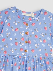 JoJo Maman Bébé Blue Strawberry & Bee Button Front Pet In Pocket Jersey Dress - Image 4 of 7